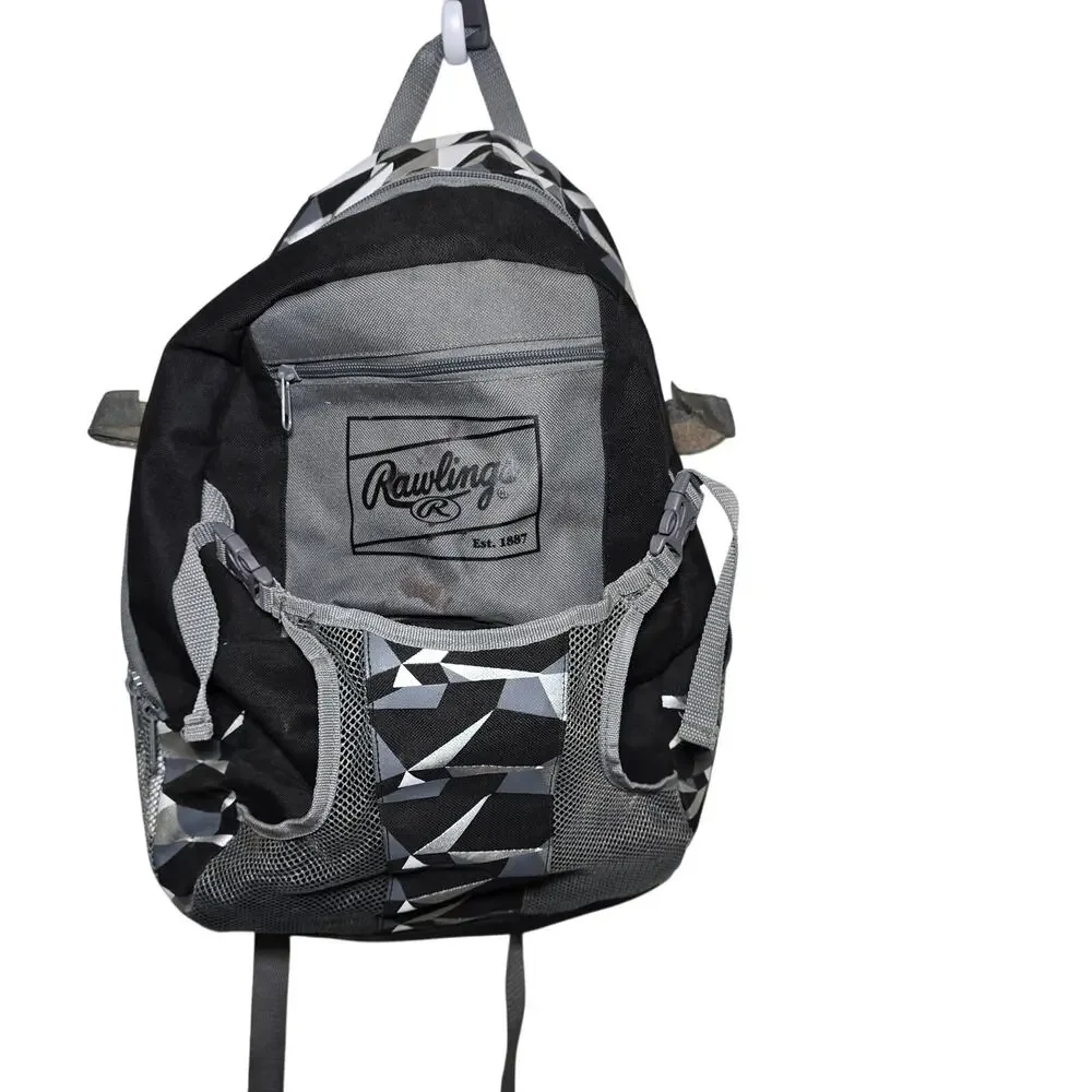 Rawlings Players Youth Tball Softball Baseball Backpack Gray Black 17x14x5
